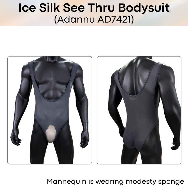 Men's Bodysuit: Nylon Ice Silk Sheer See Through Slim Fit Bodysuit (AD7421)