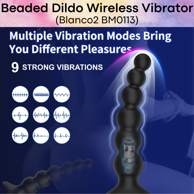 Adult Toy : Beaded Wireless Dildo Vibrator with Suction Pad Base & App Control (Blanco2 BM0113)