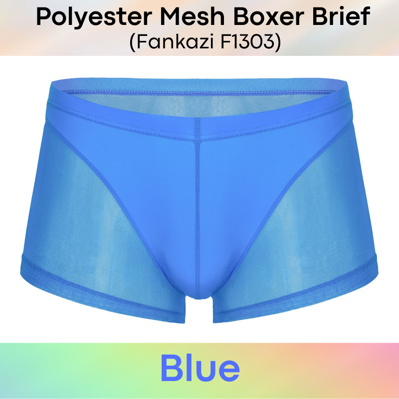 Men's Boxer: Polyester Mesh See Through with Ice Silk Pouch Layer Boxer Brief Underwear (F1303)