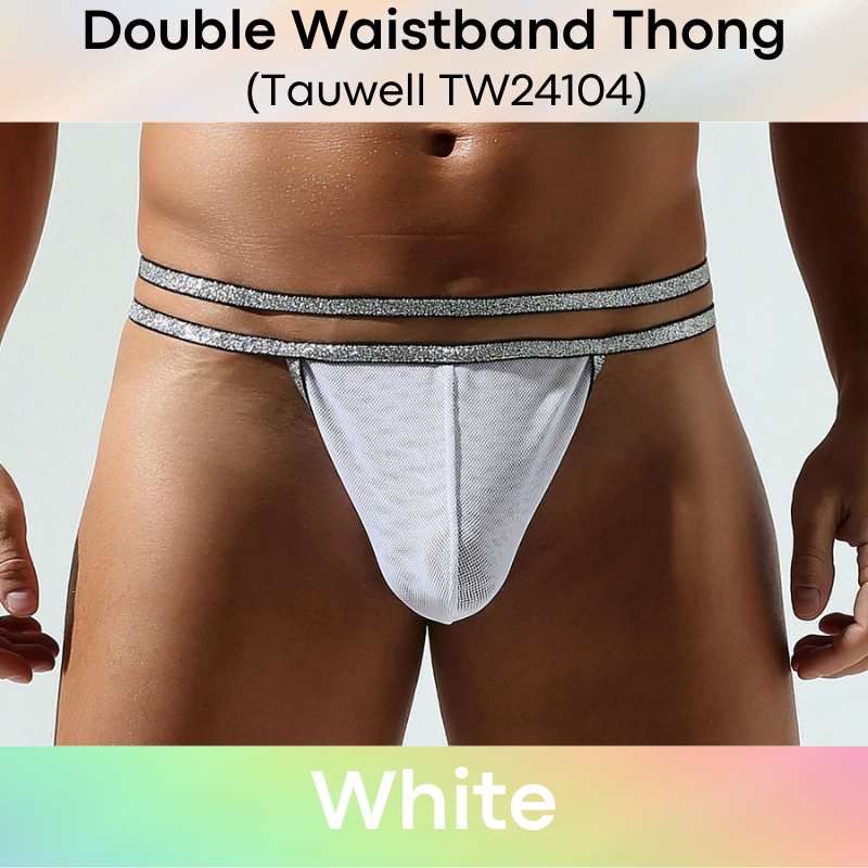 Men's Thong : Double Shiny Waistband Mesh Thong Underwear (Tauwell TW24104)