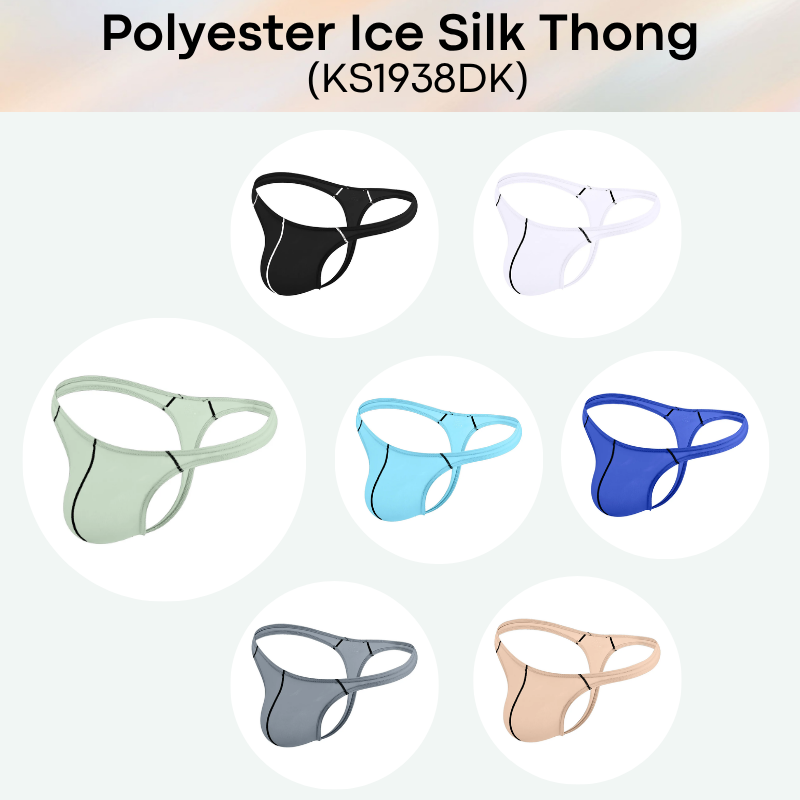Men's Thong: Polyester Ice Silk Thin Low Waist Thong Underwear (KS1938DK)