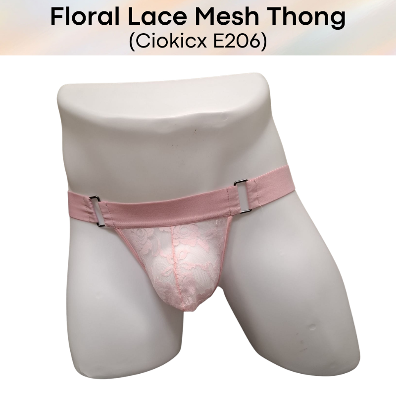 Men's Thong: Polyester Floral Lace Mesh See Through Thong Underwear (E206)