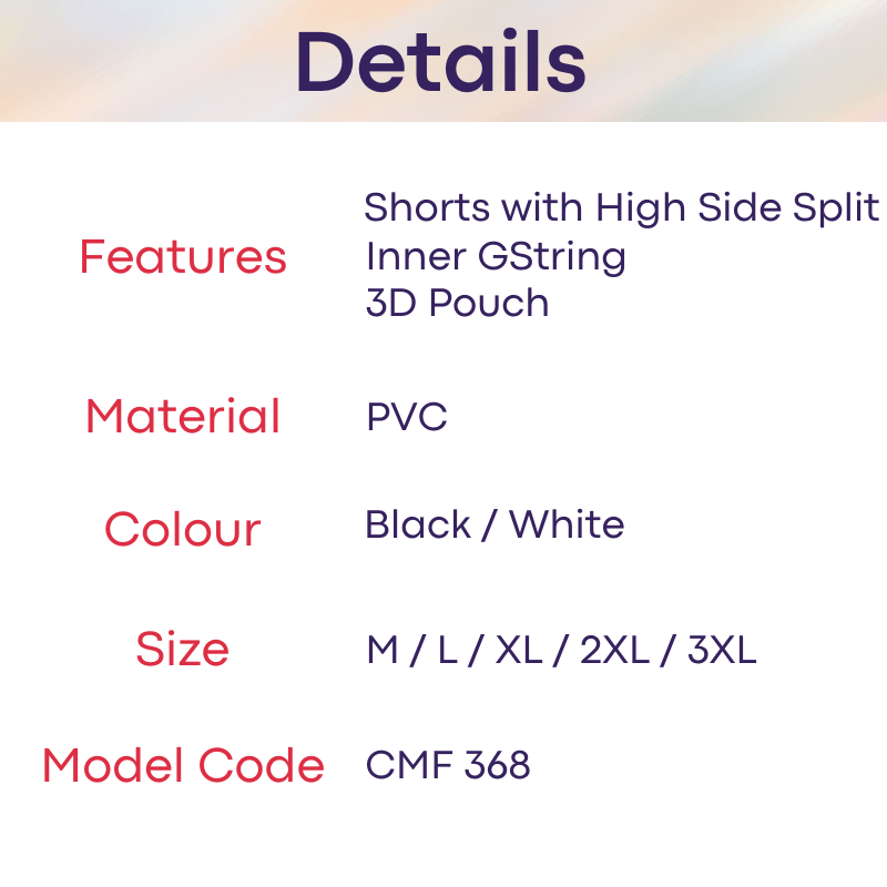 Men's Shorts: PVC Shorts with High Side Split Skirt-Like Homewear (CMF368)