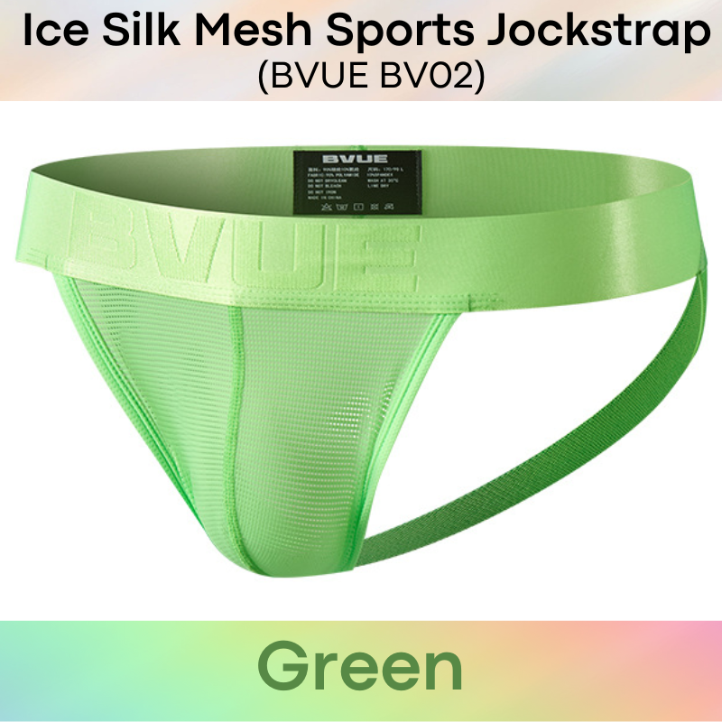 Men's Jockstrap: Polyester Ice Silk Mesh Sports Jockstrap in Metallic Colours Underwear (BV02)