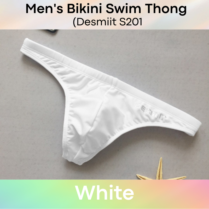 Men's Swimwear: Nylon Bikini Swim Thong with Inner Drawstring (S201)