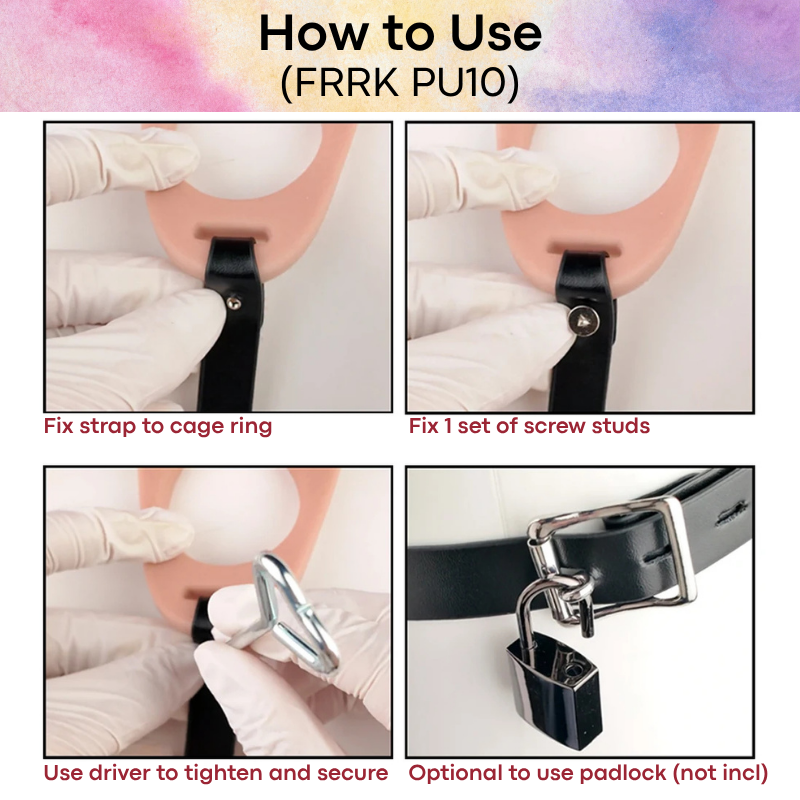 Adult Toy: Men's PU Chastity Cage Thong Strap with Lockable Belt and Tamper Proof Screw (FRRKPU10)
