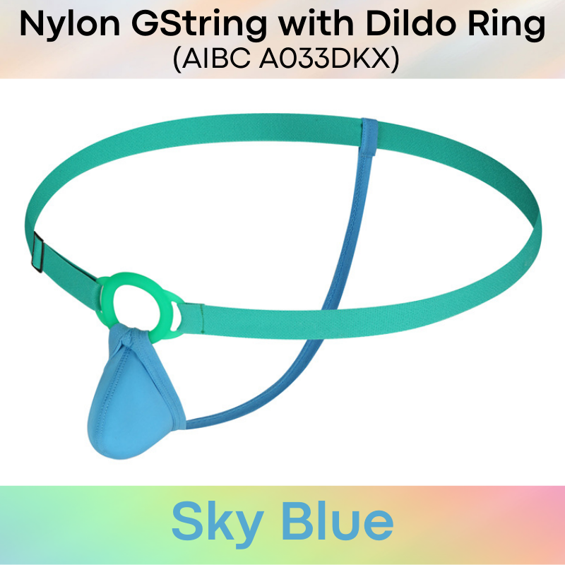 Men's GString: Nylon Thin Pouch GString with Adjustable Wastband and Dildo Insert Ring (A033DKX)