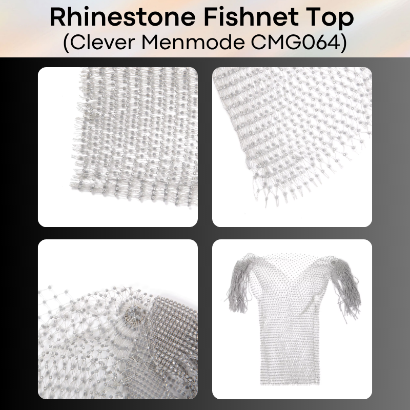 Men's Tee:  Rhinestone Fishnet Hollow Out Top For Parties and Clubs (CMG064)