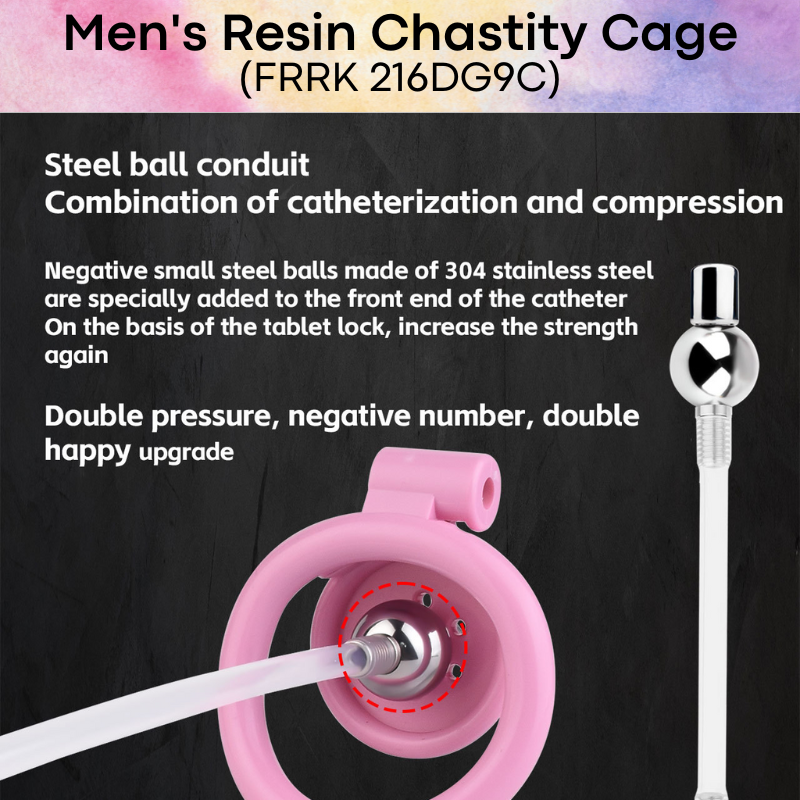 Adult Toy: Men's Resin Chastity Cage with Urethral Catheter (FRRK216DG9C)