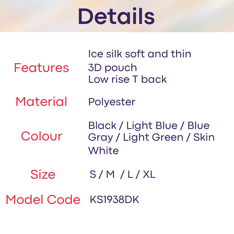 Men's Thong: Polyester Ice Silk Thin Low Waist Thong Underwear (KS1938DK)