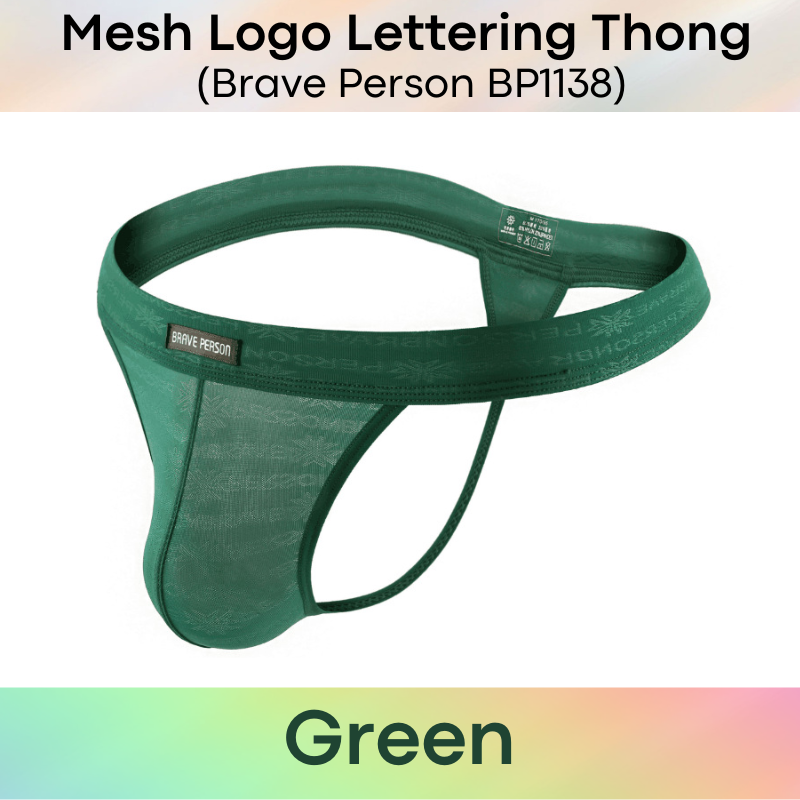 Men's Thong: Nylon Mesh Logo Lettering Thong Underwear (BP1138)