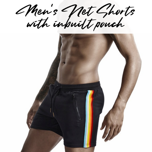 Men's Shorts : Cotton Casual Shorts with Side Rainbow Stripe (Tauwell TW0501)