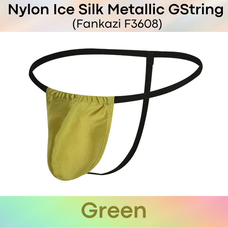 Men's GString: Nylon Ice Silk Slidable 3D Pouch Low Rise Metallic Colour GString Underwear (F3608)