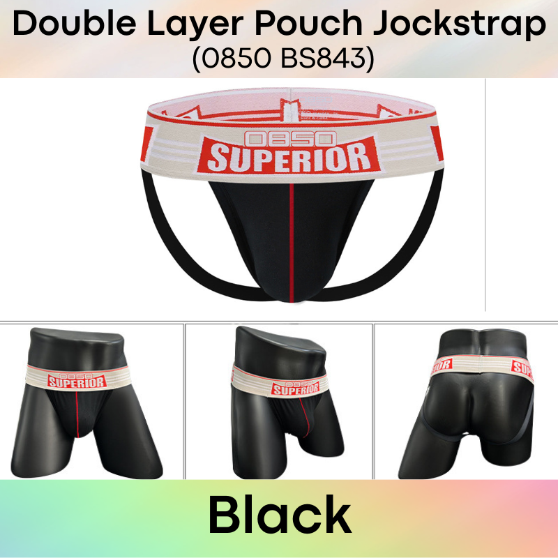 Men's Jockstrap: Cotton Double Layer Pouch with Spandex Waistband (BS843)