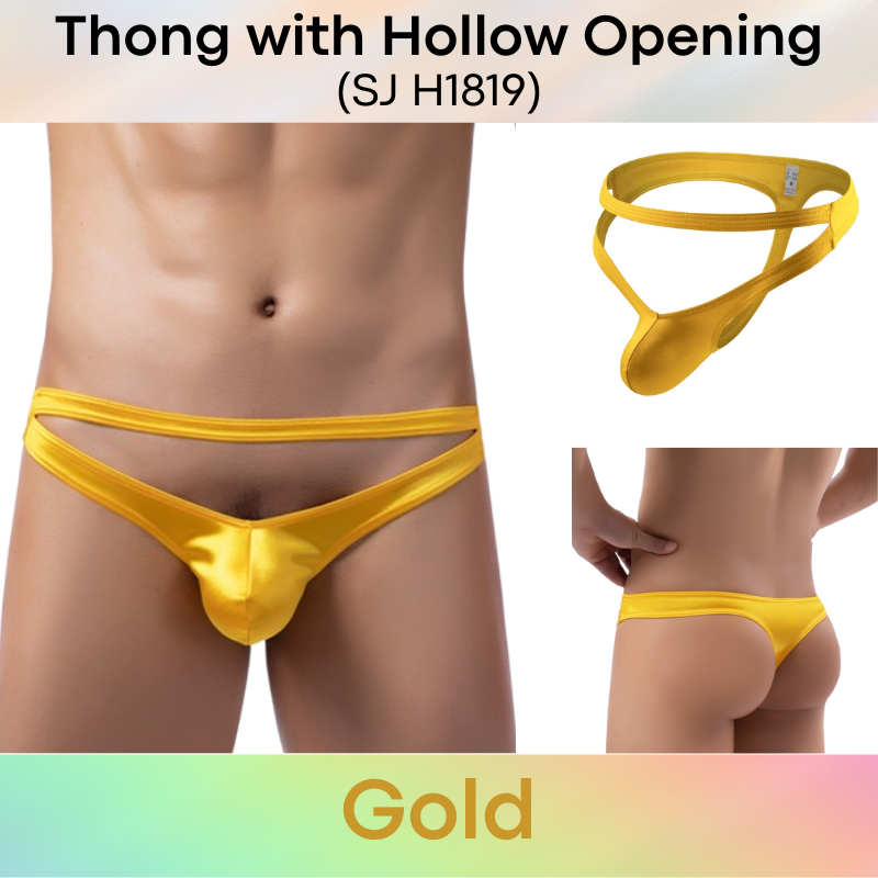 Men's Thong : Nylon Thong with Hollow Front Opening and Additional Front Waistband (SJ H1819)