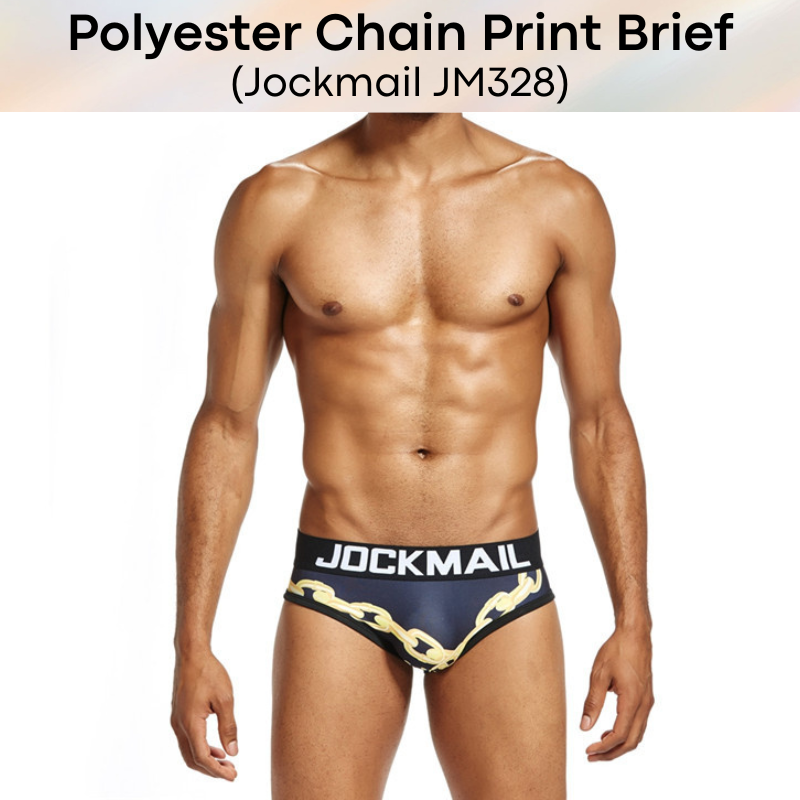 Men's Brief : Gold Chian Print Polyester Brief (Jockmail JM328)