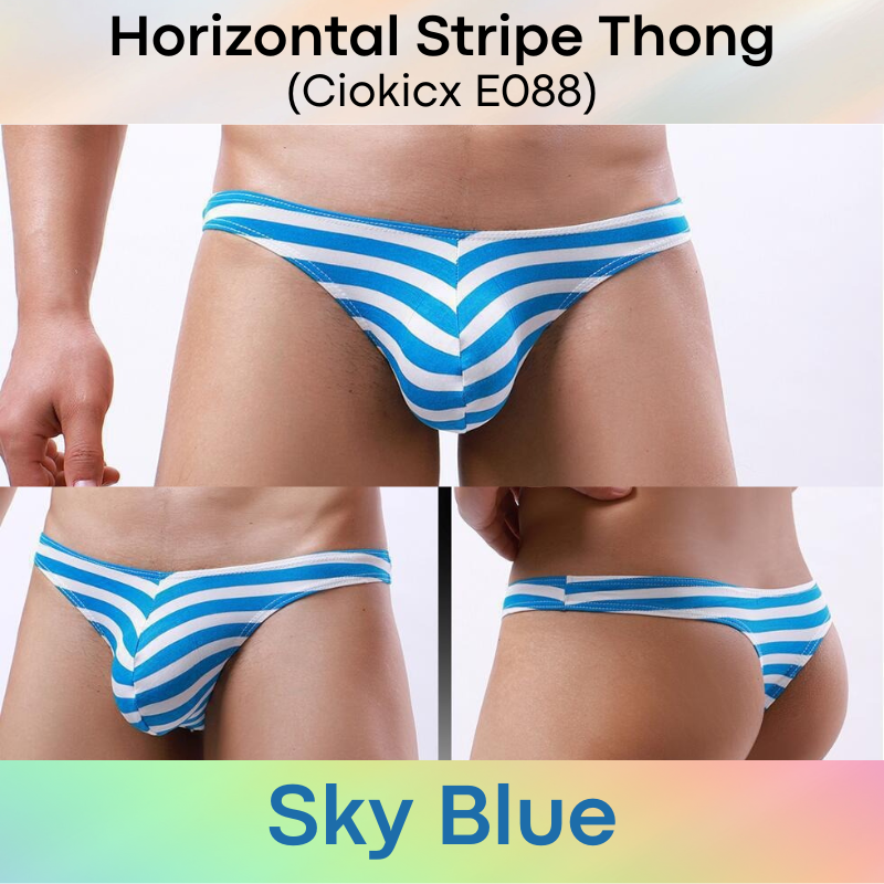 Men's Thong : Jap Style Polyester Bikini Style Thong with Horizontal Stripe (Ciokicx E088)