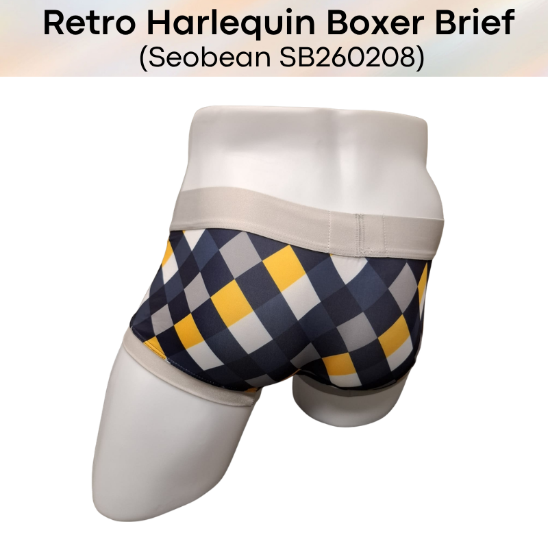 Men's Boxer: Retro Harlequin Print Boxer Brief Underwear (SB260208)