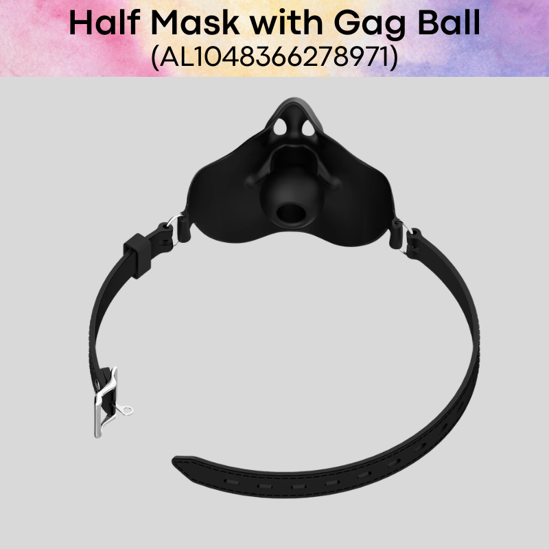 Adult Toy: Silicone Half Mask with Lockable Belt and Ball Gag (AL1048366278971)