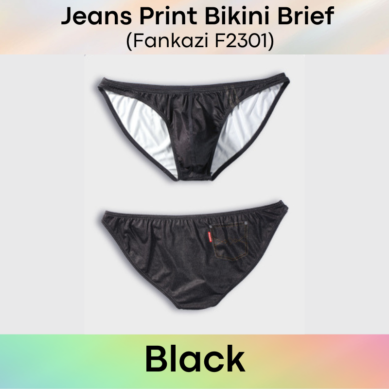 Men's Brief: Polyester Jeans Print Bikini Brief Underwear (F2301)