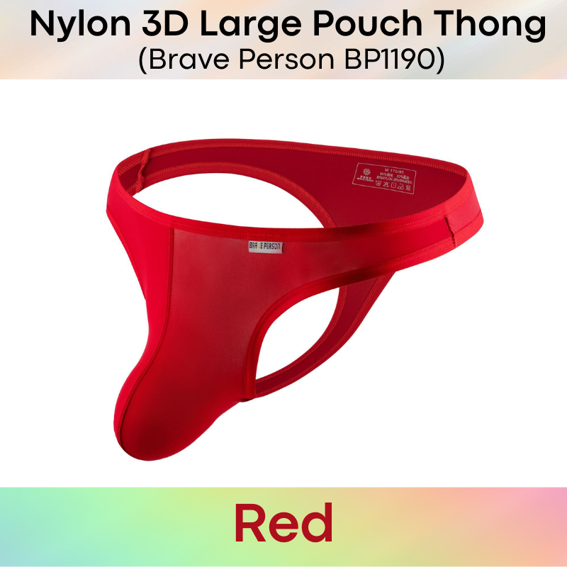 Men's Thong: Nylon 3D Large Pouch Soft and Thin Thong Underwear (BP1190)