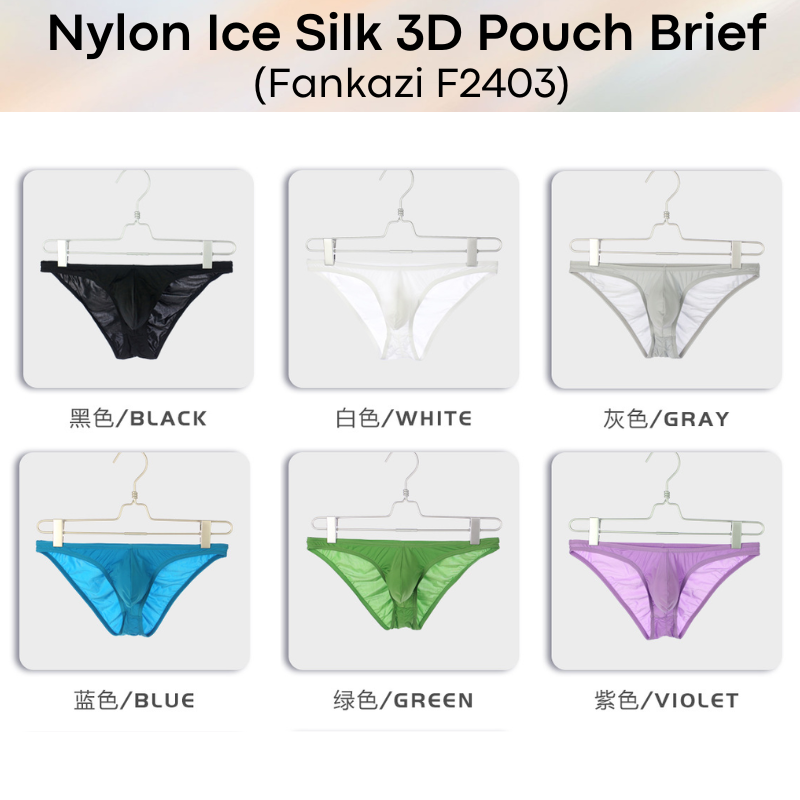 Men's Brief: Nylon Ice Silk Brief with 3D Pouch and Rear Mid Insewn (F2403)