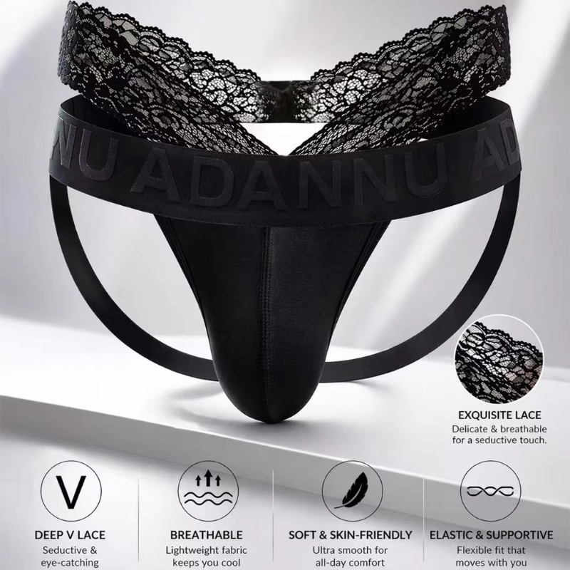 Men's Jockstrap: Modal Double Layer Pouch Jockstrap with Lace V Waist Strap (AD425)