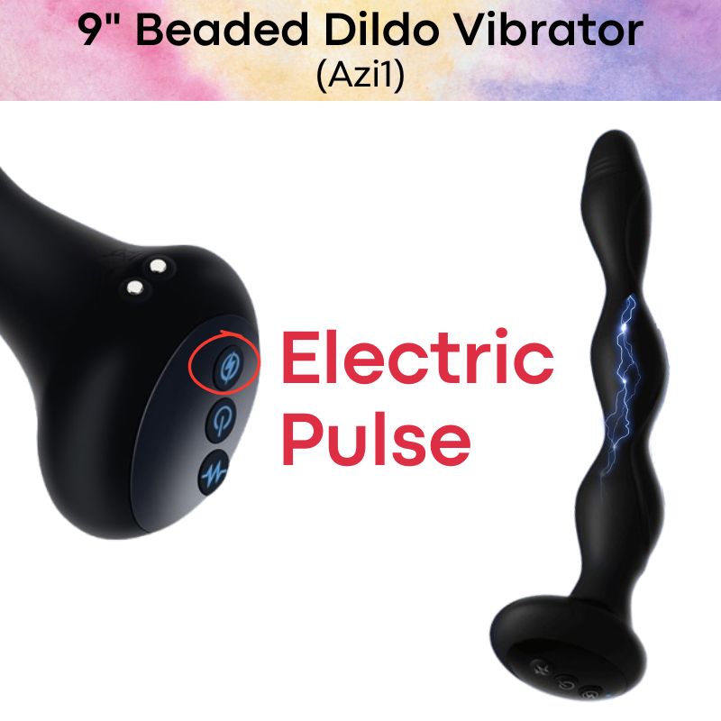 Adult Toy : 9" Beaded Dildo Massager with Electric Pulse (AZi1)