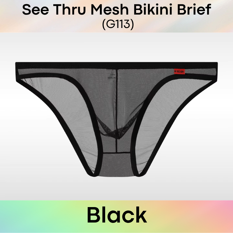 Men's Brief: Polyester Mesh See Through Bikini Brief Underwear (G113)