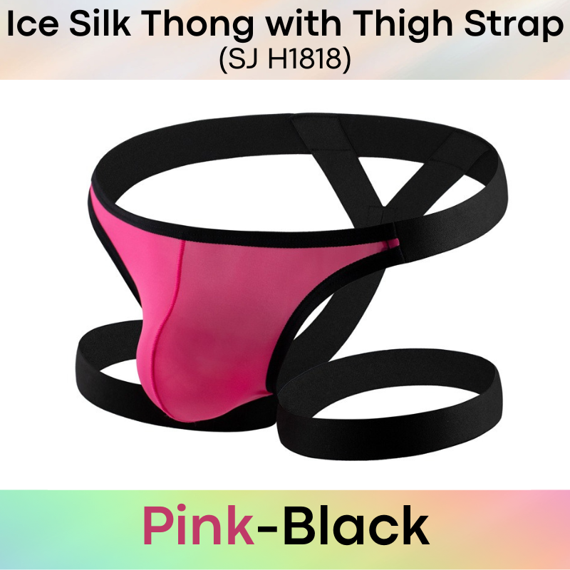 Men's Thong : Nylon Ice Silk Thong with Thigh Strap (SJ H1818)