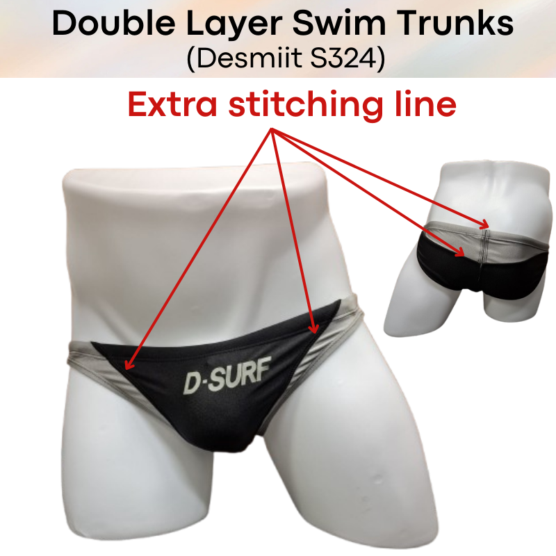 Men's Swimwear: Nylon Dual Colour Wave Design with Double Layer Swim Trunks with Drawstring (S324)