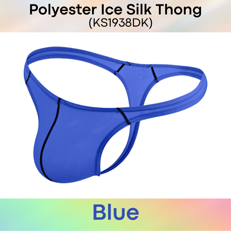Men's Thong: Polyester Ice Silk Thin Low Waist Thong Underwear (KS1938DK)