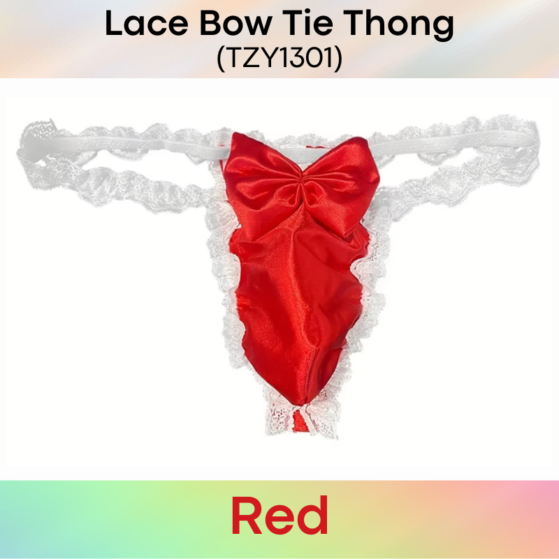 Men's Thong: Polyester Lace Thong with Bow Tie Accessory (TZY1301)