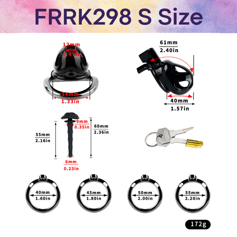 Adult Toy: Men's Resin Chastity Cage with Silicone Urethral Catheter and Aluminum Alloy Ring Set (FRRK298)