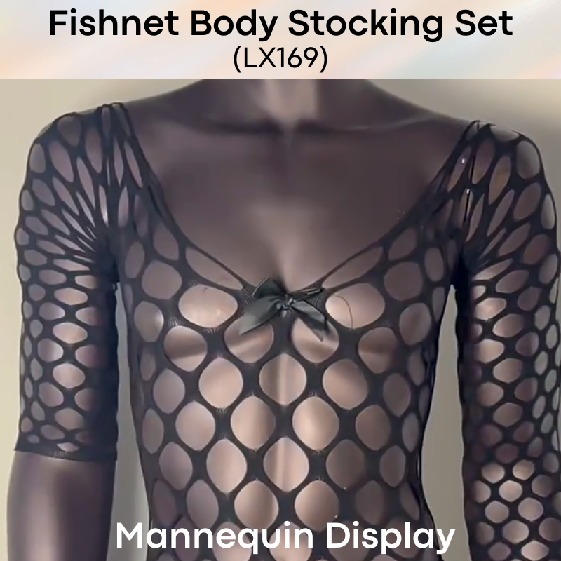 Unisex Underwear: Polyester Fishnet Web Body Stocking with Mesh GString Underwear and Blindfold Set (LX169)