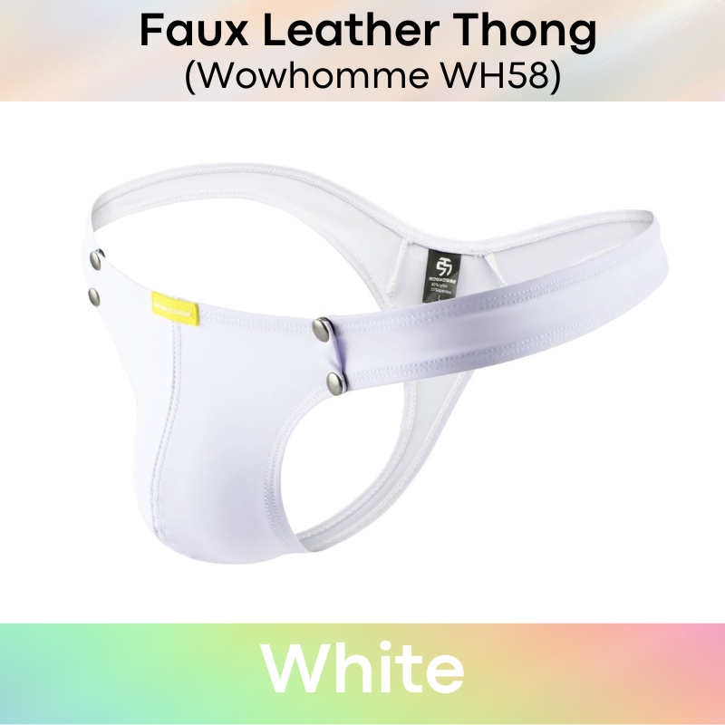 Men's Thong : Faux Leather Thong with Removable Pouch (Wowhomme WH58)