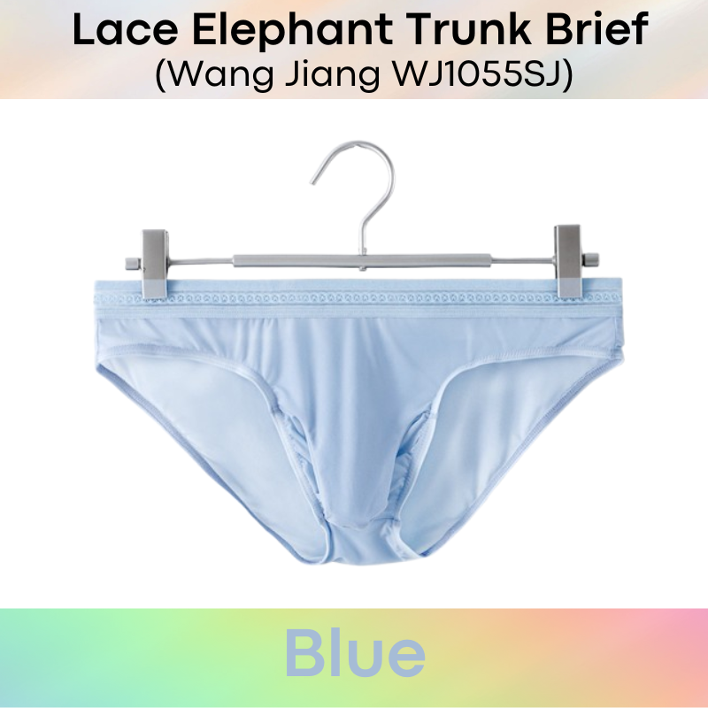 Men's Brief: Ice Silk Lace Waistband Brief with Elephant Trunk Pouch (WJ1055SJ)