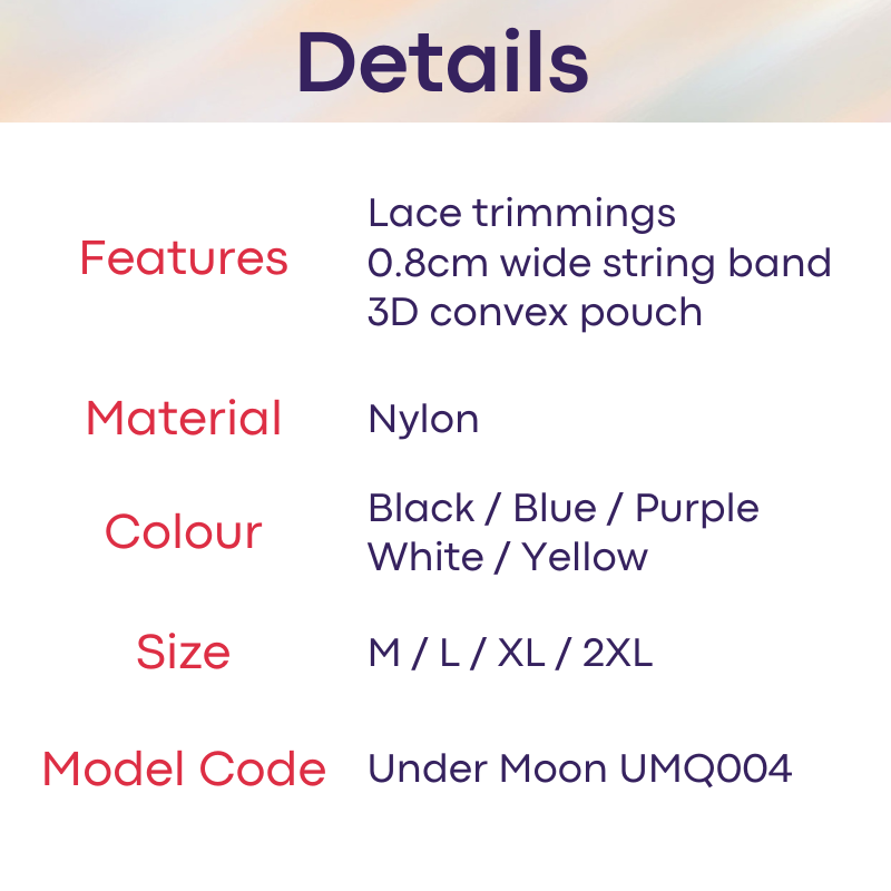 Men's Thong: Nylon Ice Silk 3D Convex Pouch with Lace Trimmings (UMQ004)