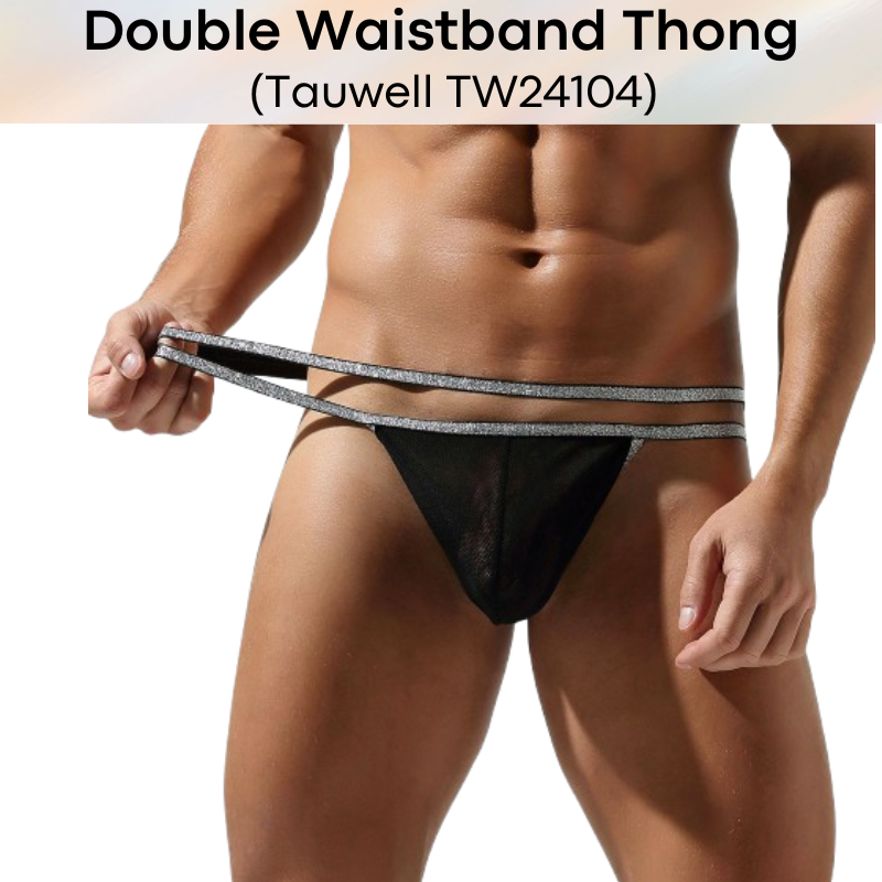 Men's Thong : Double Shiny Waistband Mesh Thong Underwear (Tauwell TW24104)