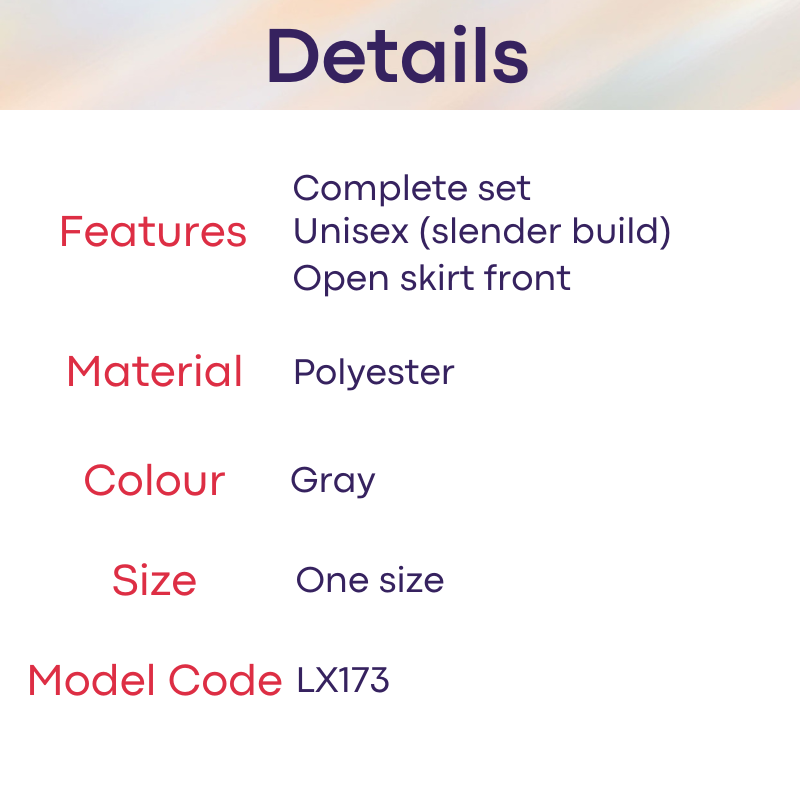 Unisex Underwear: Polyester Gray Bodysuit with Open Front Mini Skirt and Thong Underwear Set (LX173)