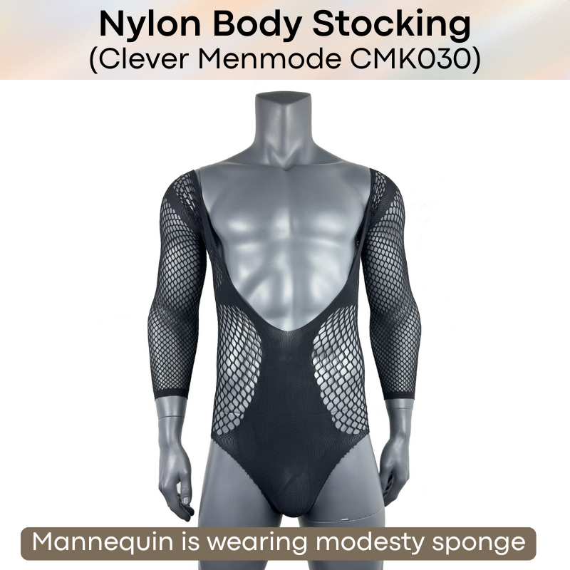 Men's Stocking: Nylon Net-Semi Mesh Body Brief Stocking with Covered Arms (CMK030)