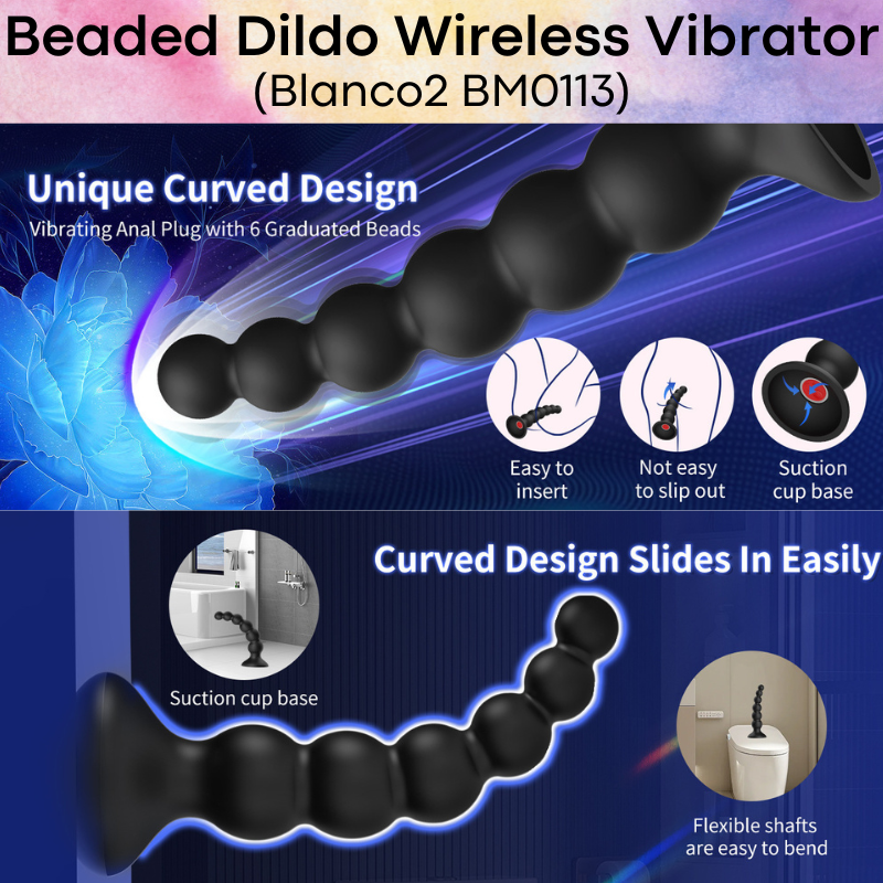 Adult Toy : Beaded Wireless Dildo Vibrator with Suction Pad Base & App Control (Blanco2 BM0113)