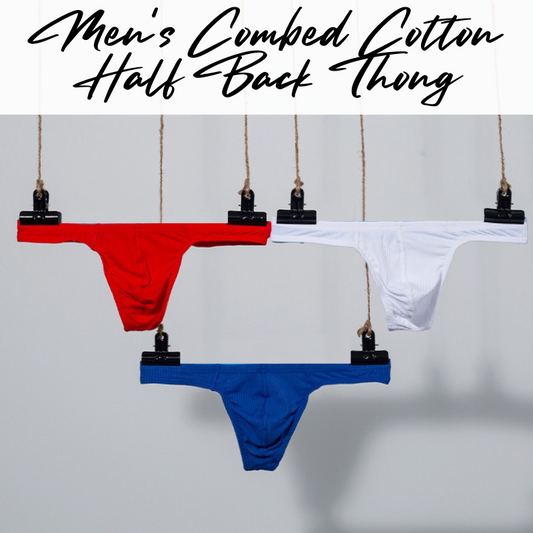 Men's Thong : Combed Cotton Half Back Thong Underwear (Adannu AD7201)