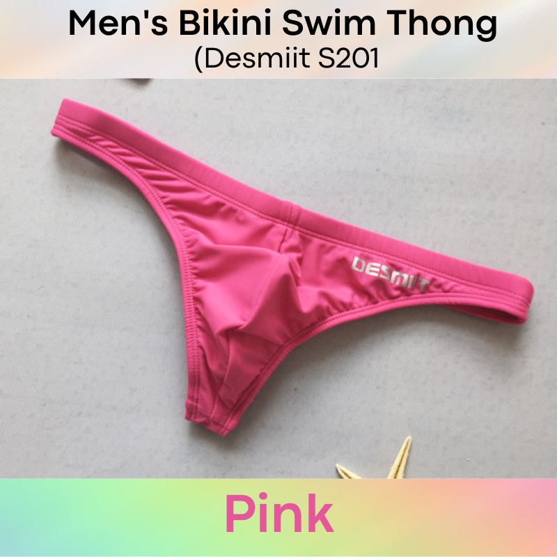 Men's Swimwear: Nylon Bikini Swim Thong with Inner Drawstring (S201)