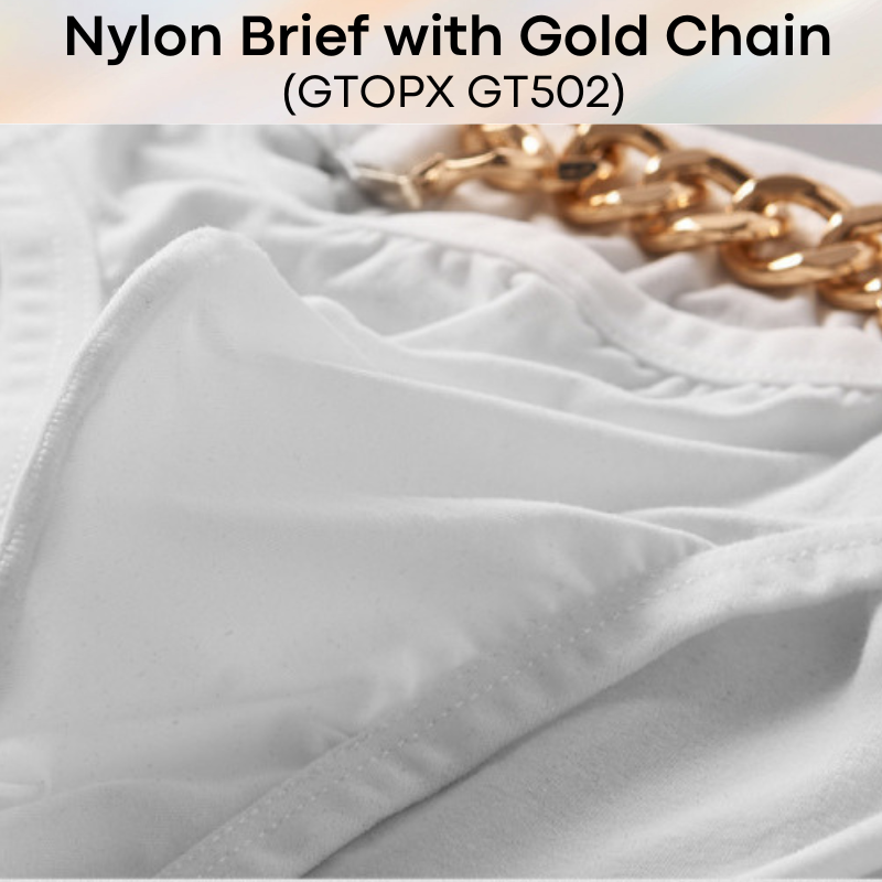 Men's Brief: Nylon Brief with Gold Metal Chain Accessory (GT502)