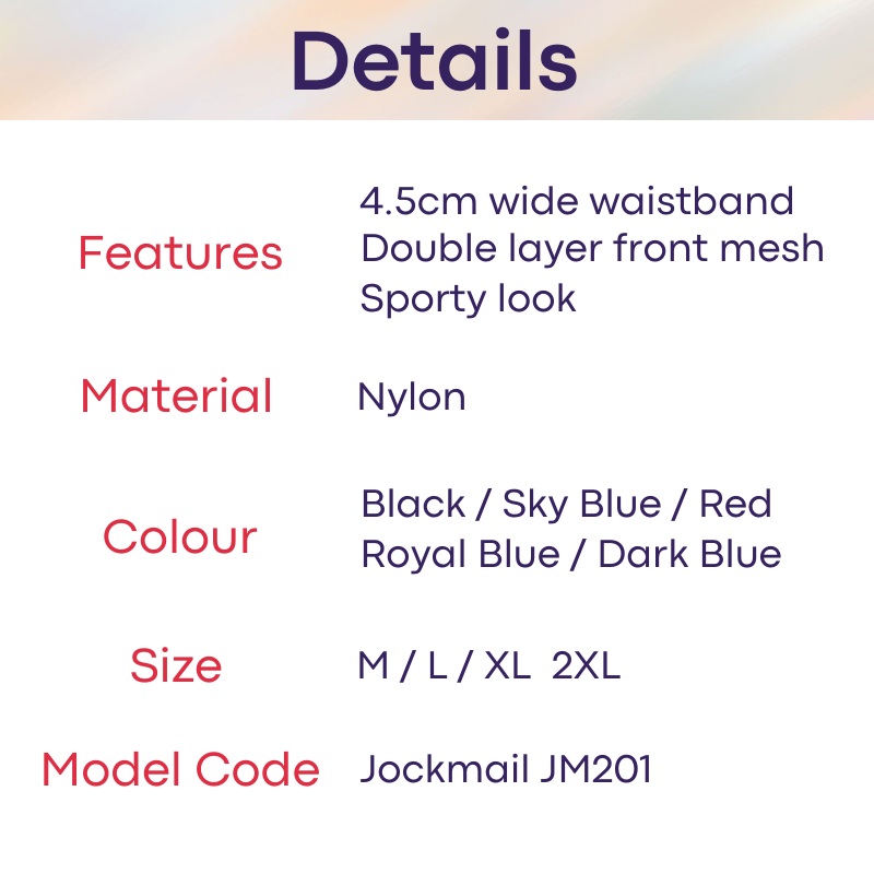 Men's Jockstrap: Double Layer Mesh Sports Jockstrap with Wide Waistband (JM201)