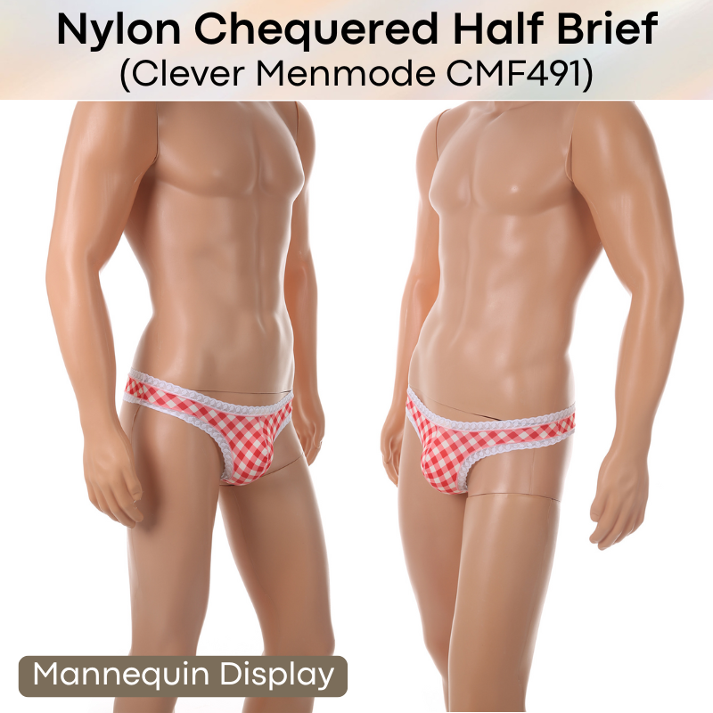 Men's Brief: Nylon Thin Chequered Half Brief with Lace Trimming (CMF491)