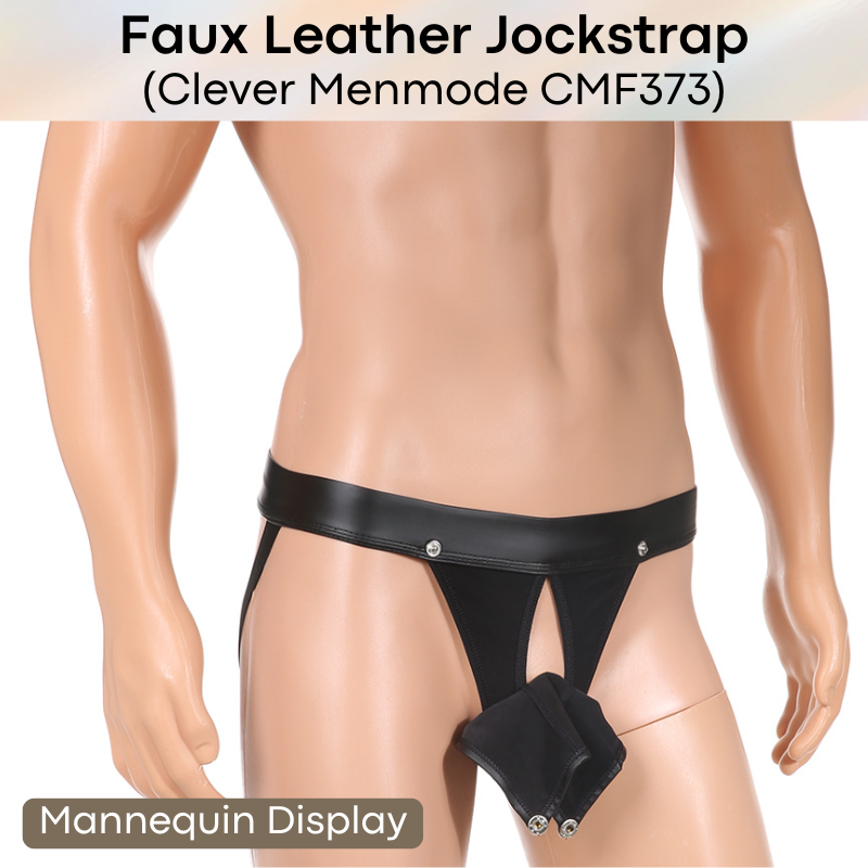 Men's Jockstrap: Polyester Faux Leather Jockstrap with Removable Large Pouch Top (CMF373)