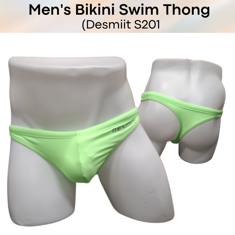 Men's Swimwear: Nylon Bikini Swim Thong with Inner Drawstring (S201)