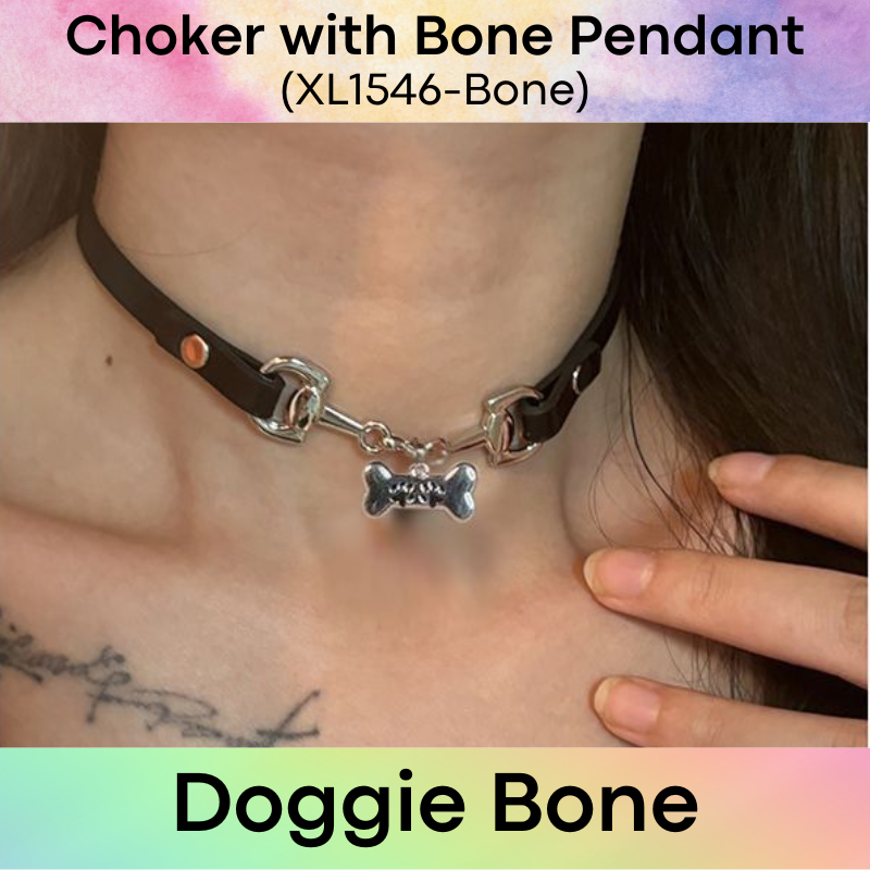 Unisex Choker: PU Choker with Doggie Bone / Doggie Paw Charm for Roleplay (XL1546)